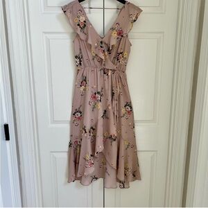 SOCIALITE Floral Ruffle Faux Wrap Hi-Low Midi Dress Blush Pink NWOT Size Small